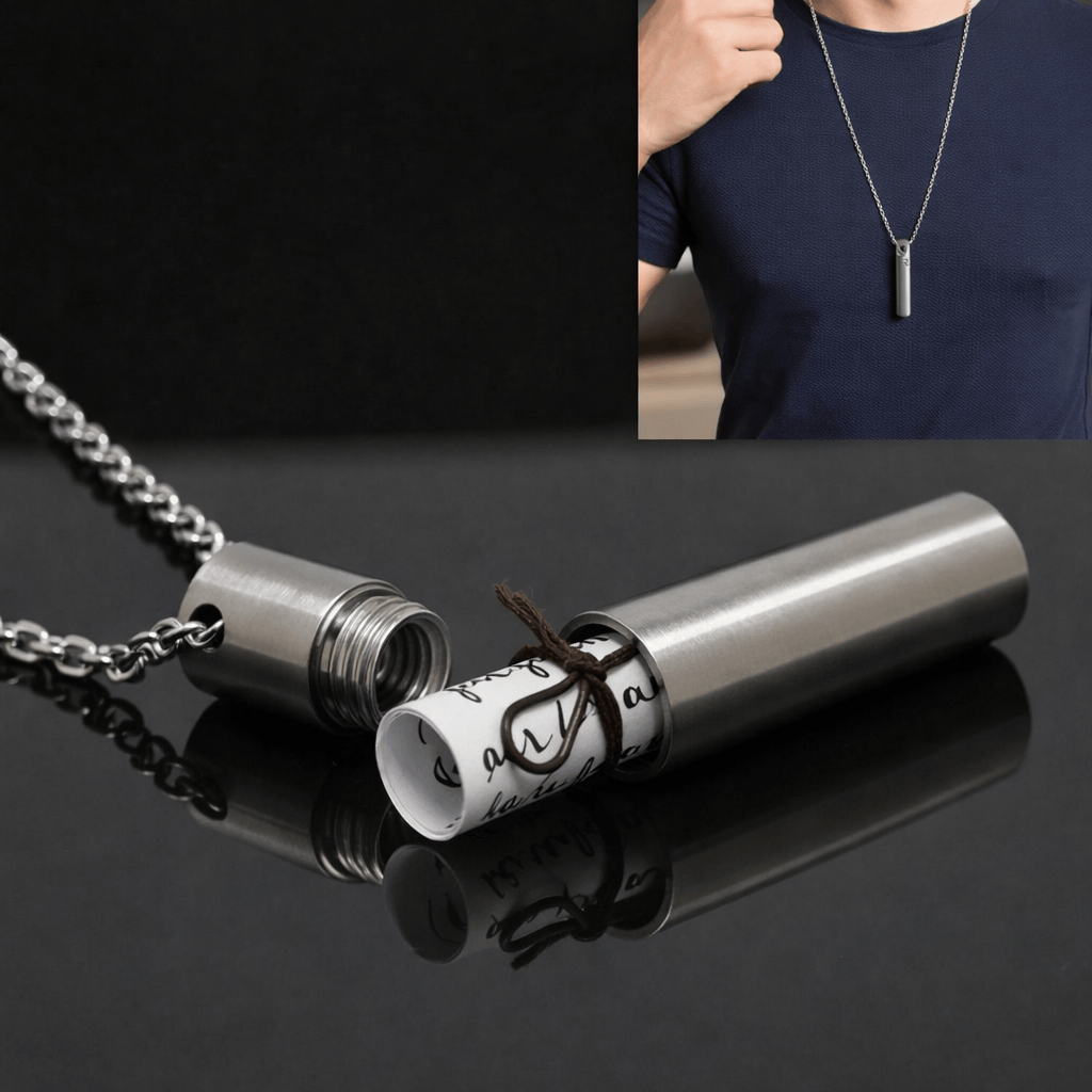 THE SECRET BOX - SILVER - 10mm Titanium Steel Pendant with 24inch Adjustable 4 mm Cable Chain for Men & Boys - THE MEN THING