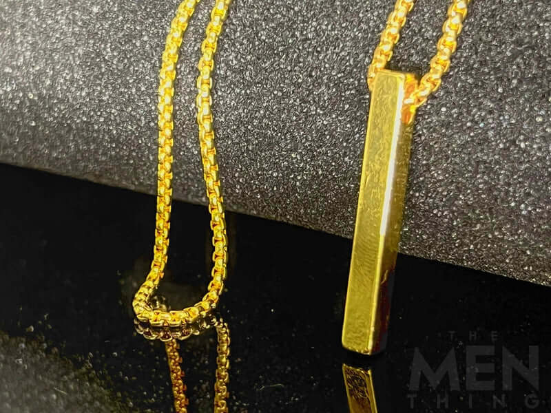 THE SLEEK (Gold Tone) -  Alloy Pendant with  Pure Stainless Steel24inch Round Box Chain, European trending Style for Men & Boy - THE MEN THING