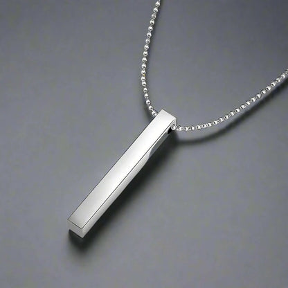 THE SLEEK (T) - Pure Titanium Steel 3D Silver Cuboid Vertical Bar Pendant with 24inch Ball Chain for Men & Boys - THE MEN THING