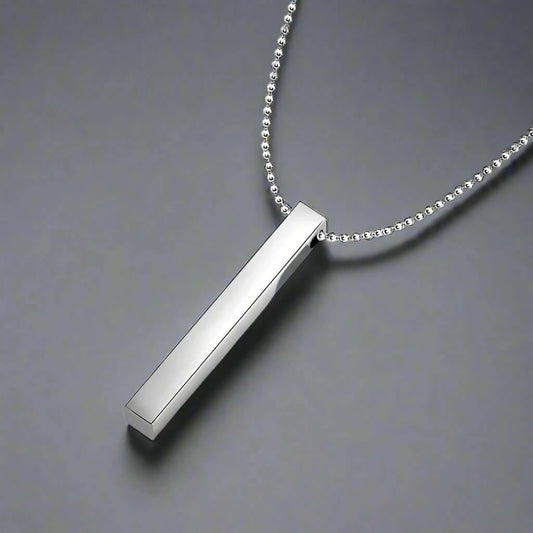 THE SLEEK (T) - Pure Titanium Steel 3D Silver Cuboid Vertical Bar Pendant with 24inch Ball Chain for Men & Boys - THE MEN THING