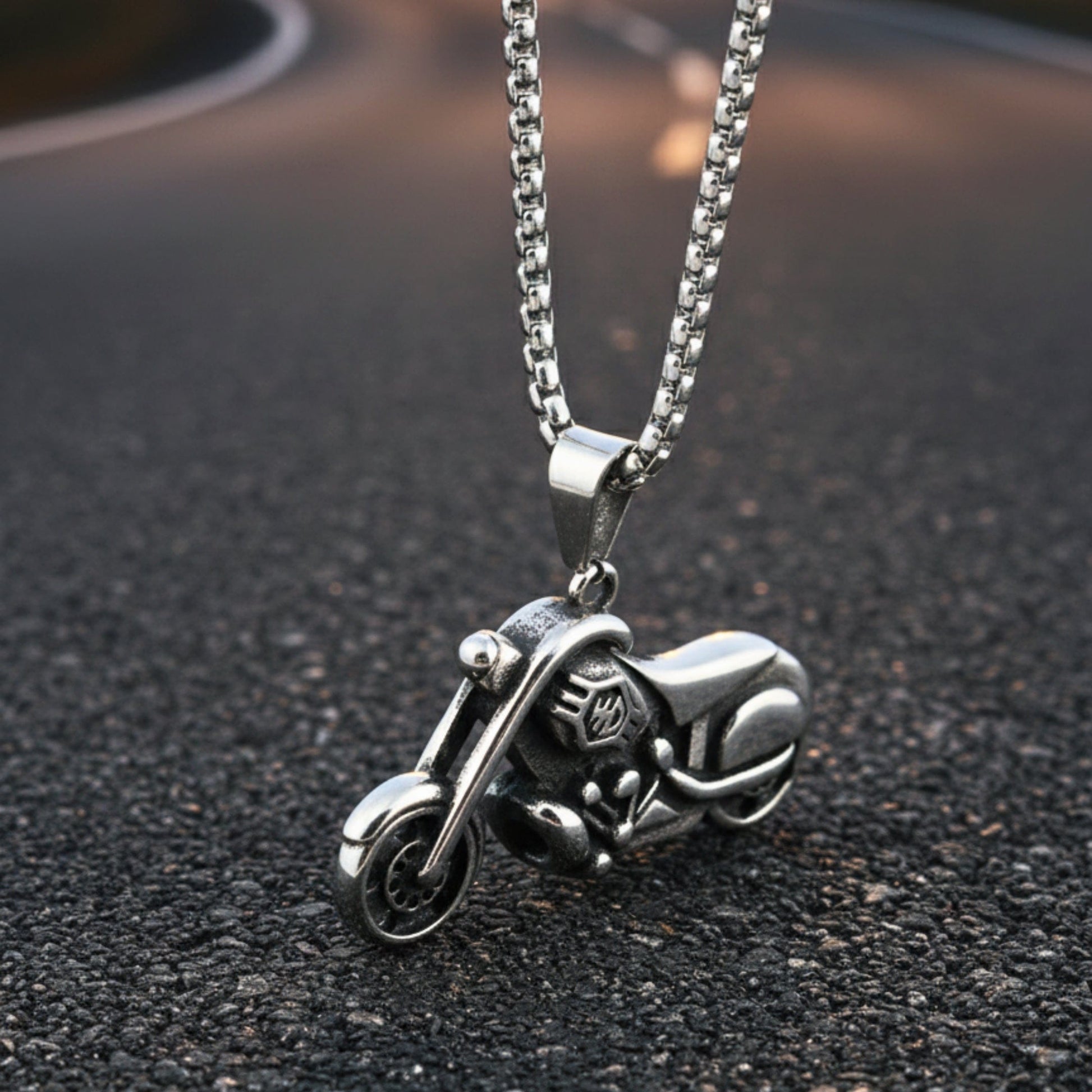 THUNDER BIKE - 43mm Titanium Steel Pendant with 24inch Round Box 5mm Chain for Men & Boys - THE MEN THING
