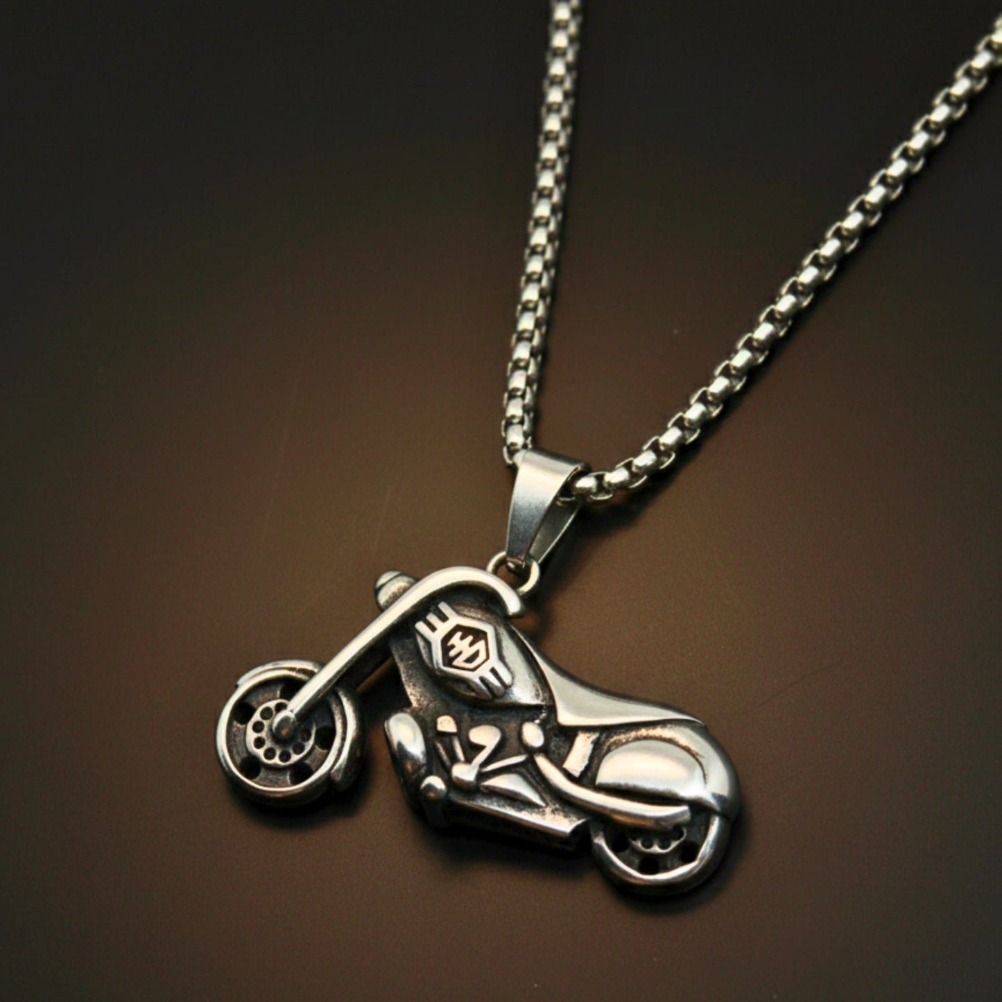THUNDER BIKE - 43mm Titanium Steel Pendant with 24inch Round Box 5mm Chain for Men & Boys - THE MEN THING
