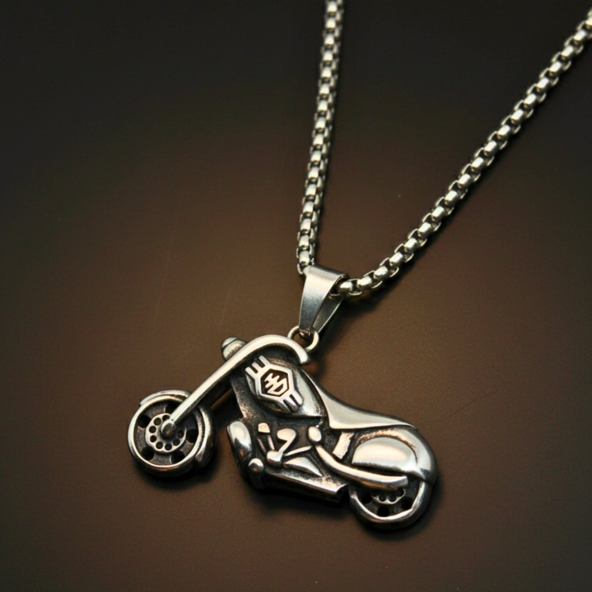 THUNDER BIKE - 43mm Titanium Steel Pendant with 24inch Round Box 5mm Chain for Men & Boys - THE MEN THING