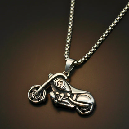 THUNDER BIKE - 43mm Titanium Steel Pendant with 24inch Round Box 5mm Chain for Men & Boys - THE MEN THING