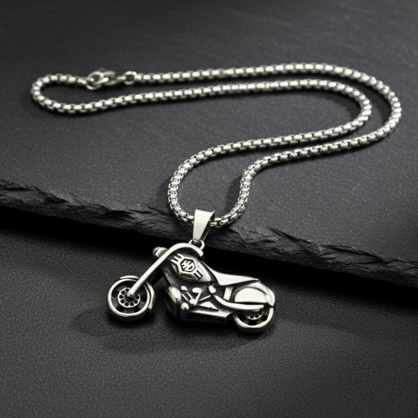 THUNDER BIKE - 43mm Titanium Steel Pendant with 24inch Round Box 5mm Chain for Men & Boys - THE MEN THING