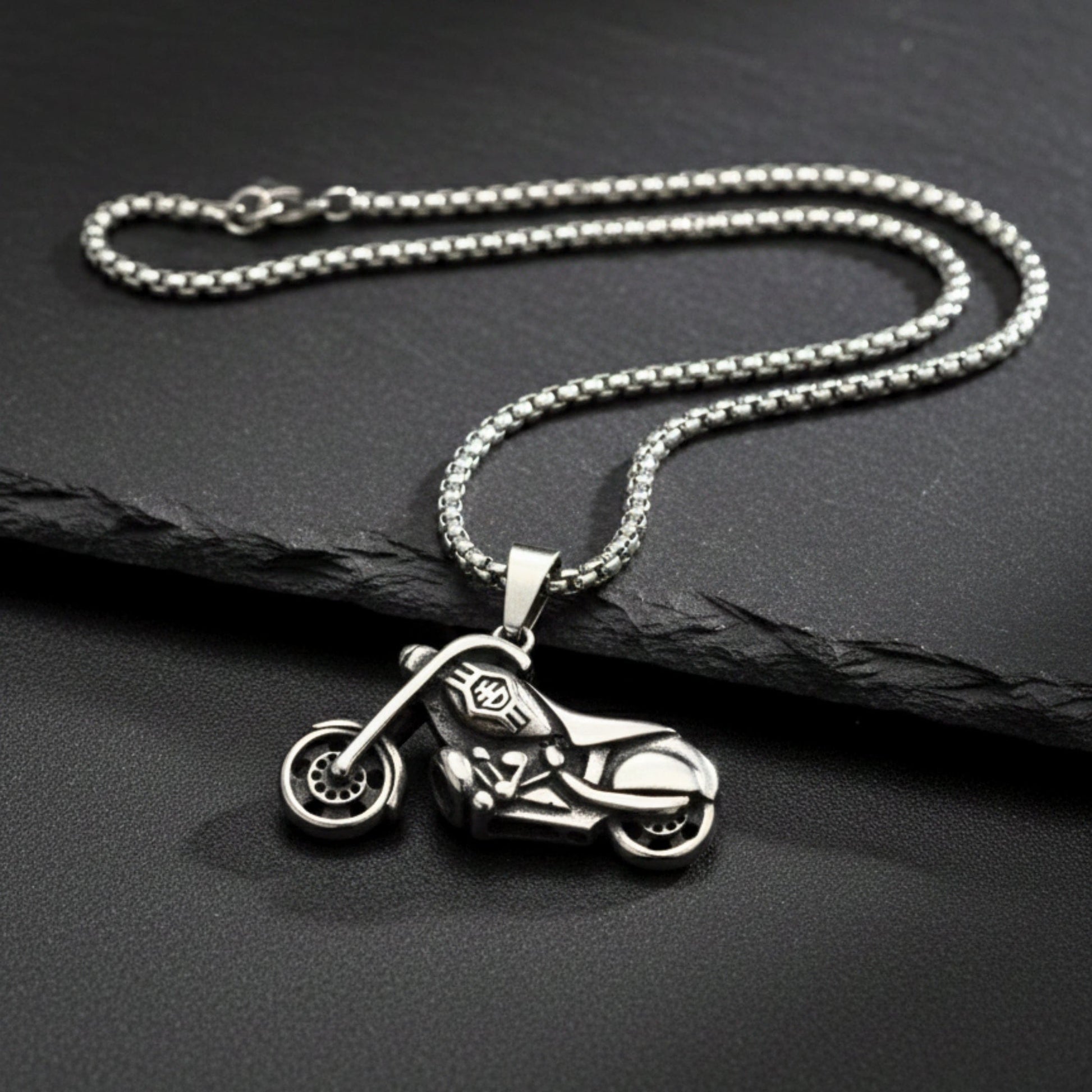 THUNDER BIKE - 43mm Titanium Steel Pendant with 24inch Round Box 5mm Chain for Men & Boys - THE MEN THING