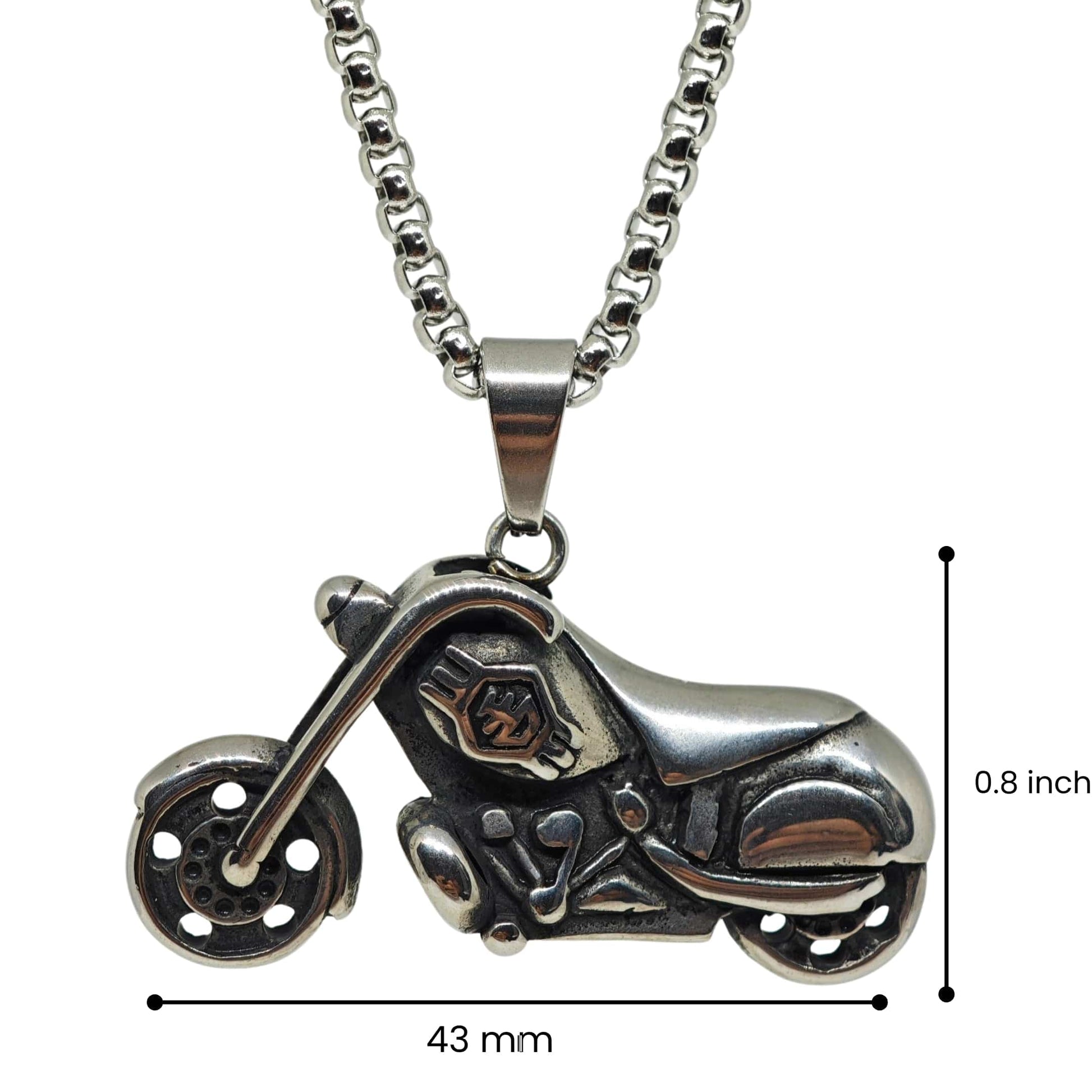 THUNDER BIKE - 43mm Titanium Steel Pendant with 24inch Round Box 5mm Chain for Men & Boys - THE MEN THING