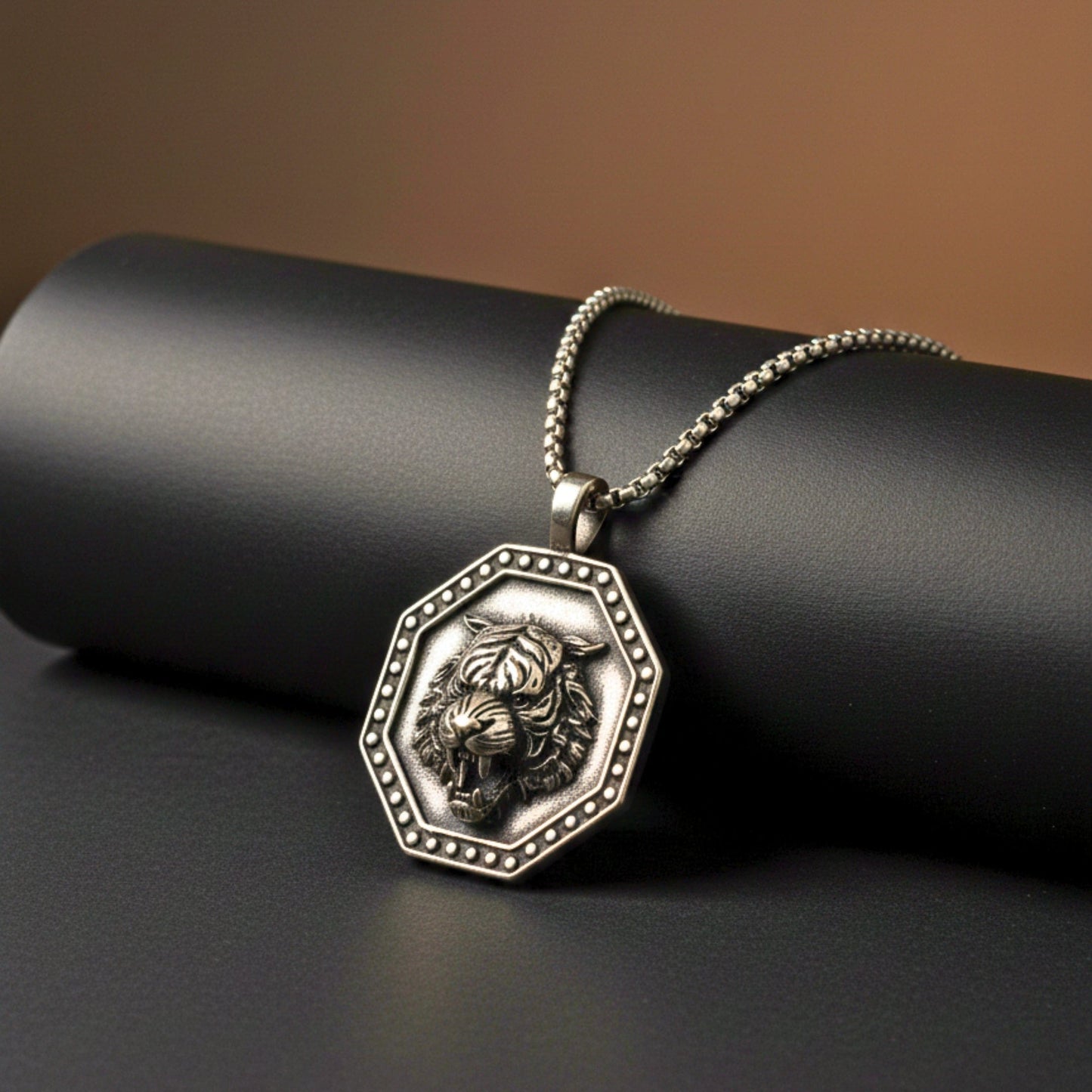 TIGER FURY - 37mm Titanium Steel Pendant with 24inch Round Box 5mm Chain for Men & Boys - THE MEN THING