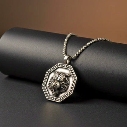 TIGER FURY - 37mm Titanium Steel Pendant with 24inch Round Box 5mm Chain for Men & Boys - THE MEN THING