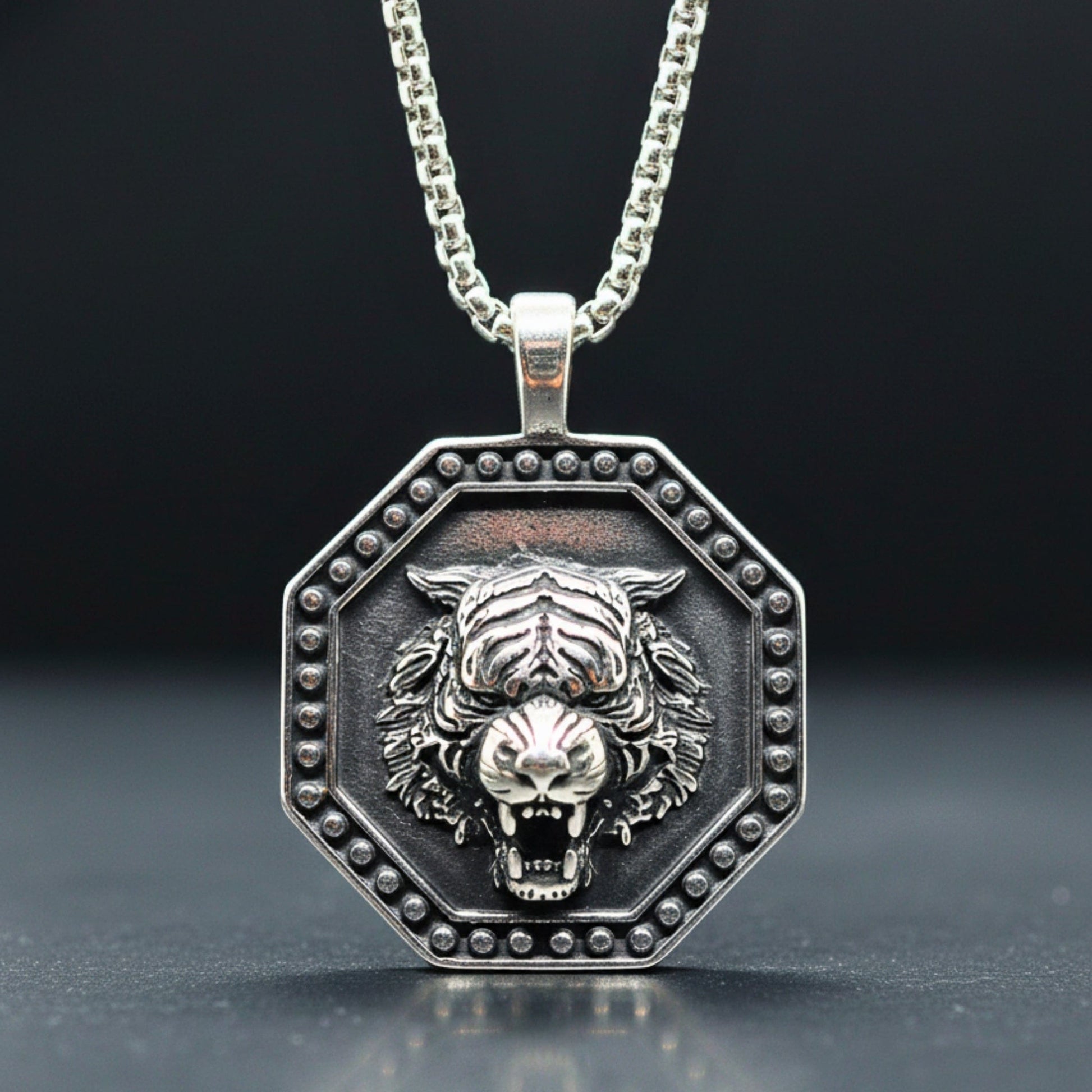 TIGER FURY - 37mm Titanium Steel Pendant with 24inch Round Box 5mm Chain for Men & Boys - THE MEN THING