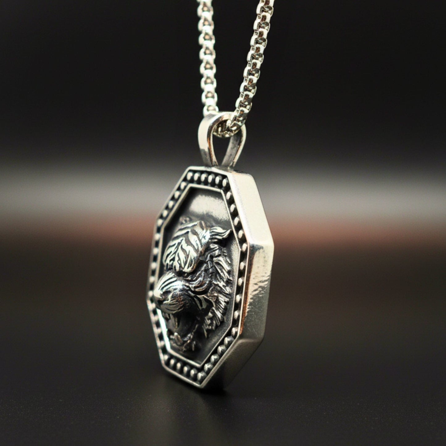 TIGER FURY - 37mm Titanium Steel Pendant with 24inch Round Box 5mm Chain for Men & Boys - THE MEN THING