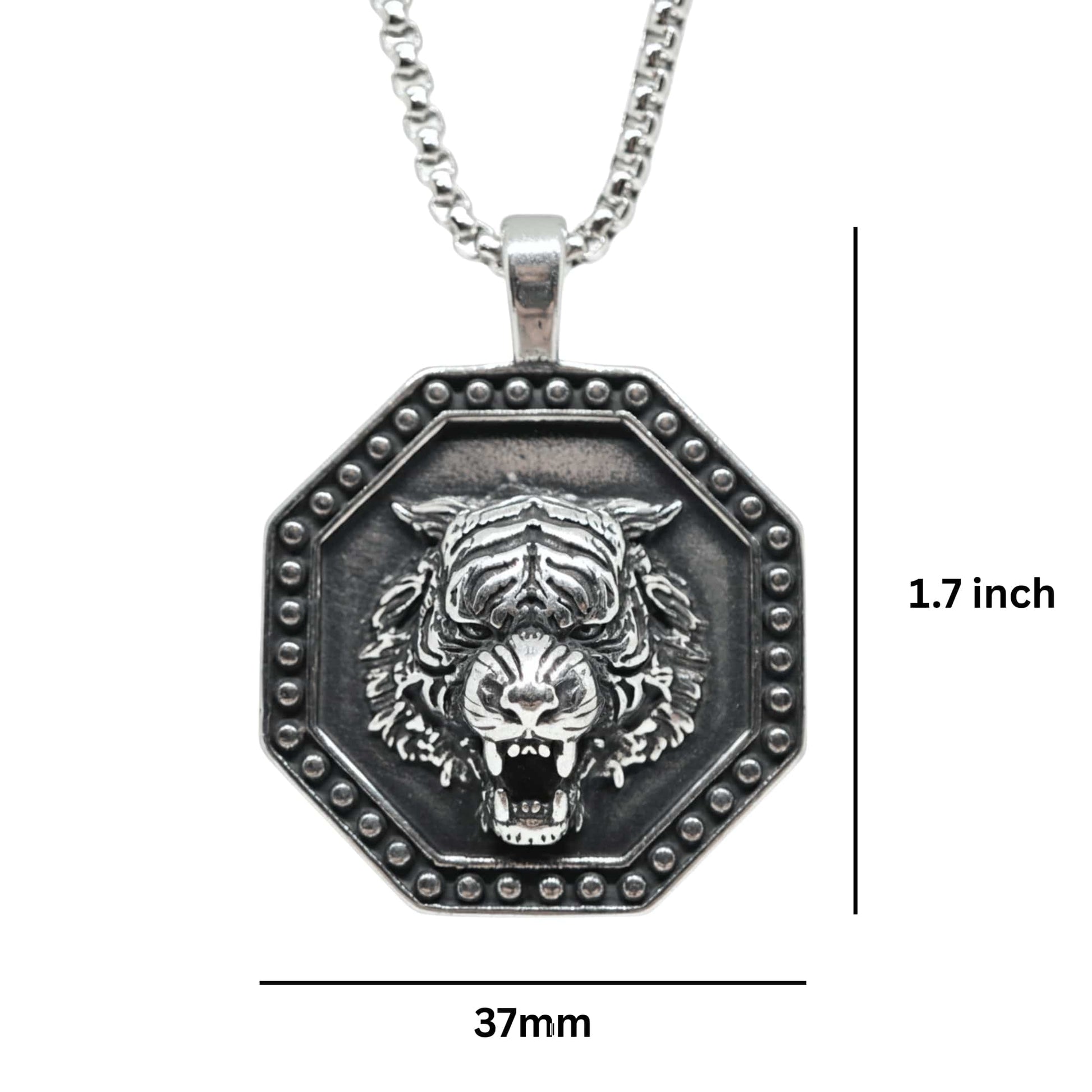 TIGER FURY - 37mm Titanium Steel Pendant with 24inch Round Box 5mm Chain for Men & Boys - THE MEN THING