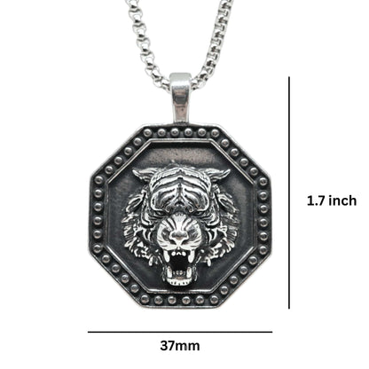 TIGER FURY - 37mm Titanium Steel Pendant with 24inch Round Box 5mm Chain for Men & Boys - THE MEN THING