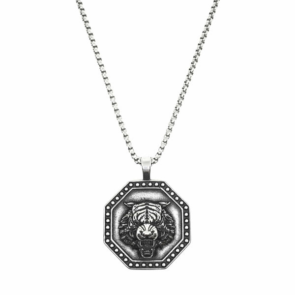 TIGER FURY - 37mm Titanium Steel Pendant with 24inch Round Box 5mm Chain for Men & Boys