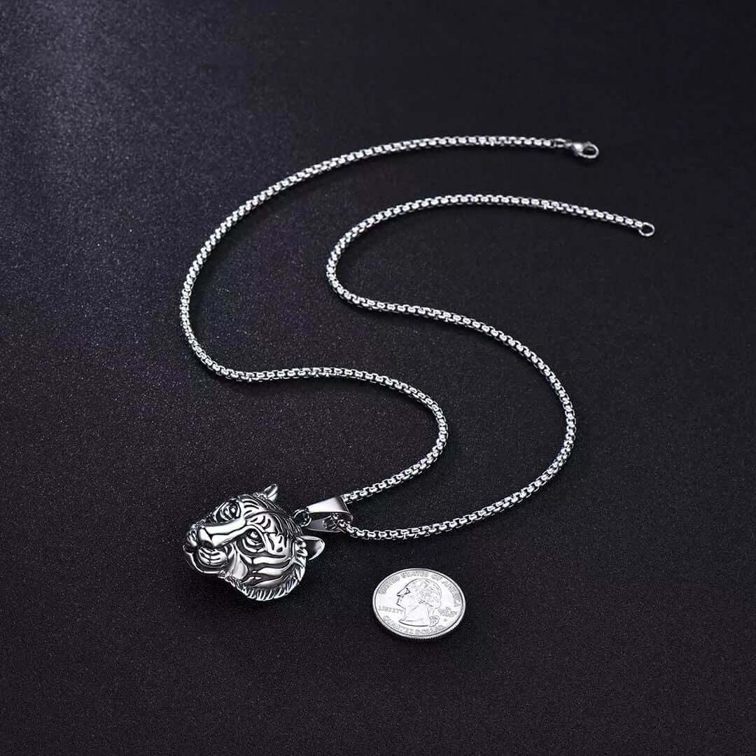 TIGER HEAD -  Alloy Pendant with Pure Stainless Steel  24inch Round Box Chain, American trending Style for Men & Boy - THE MEN THING