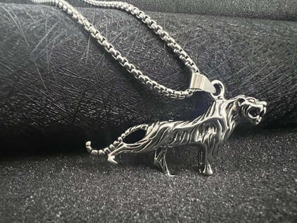 TIGER KING - Alloy Pendant with Stainless Steel  24inch Round Box Chain, American trending Style for Men & Boy, 24 inch - THE MEN THING