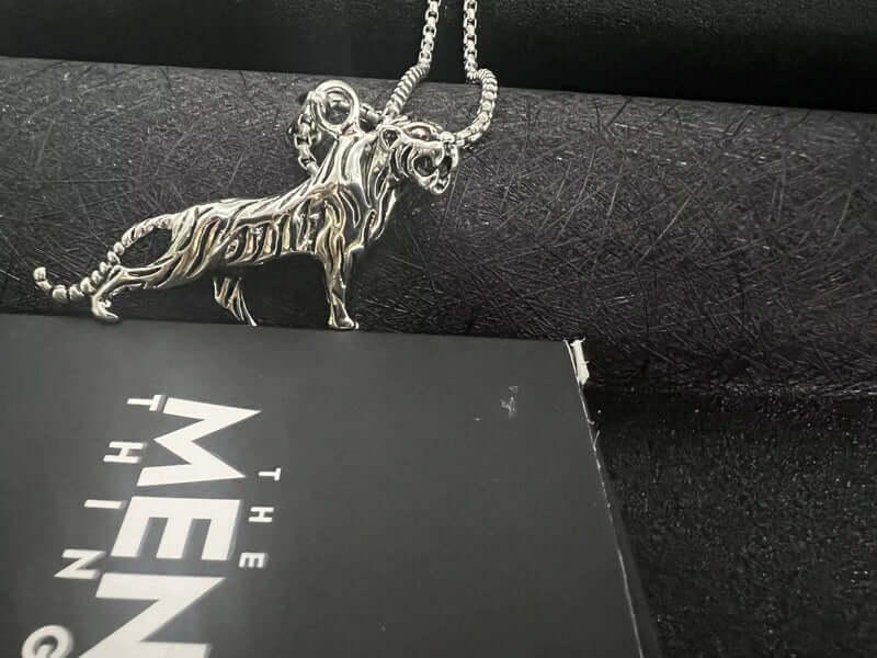 TIGER KING - Alloy Pendant with Stainless Steel  24inch Round Box Chain, American trending Style for Men & Boy, 24 inch - THE MEN THING