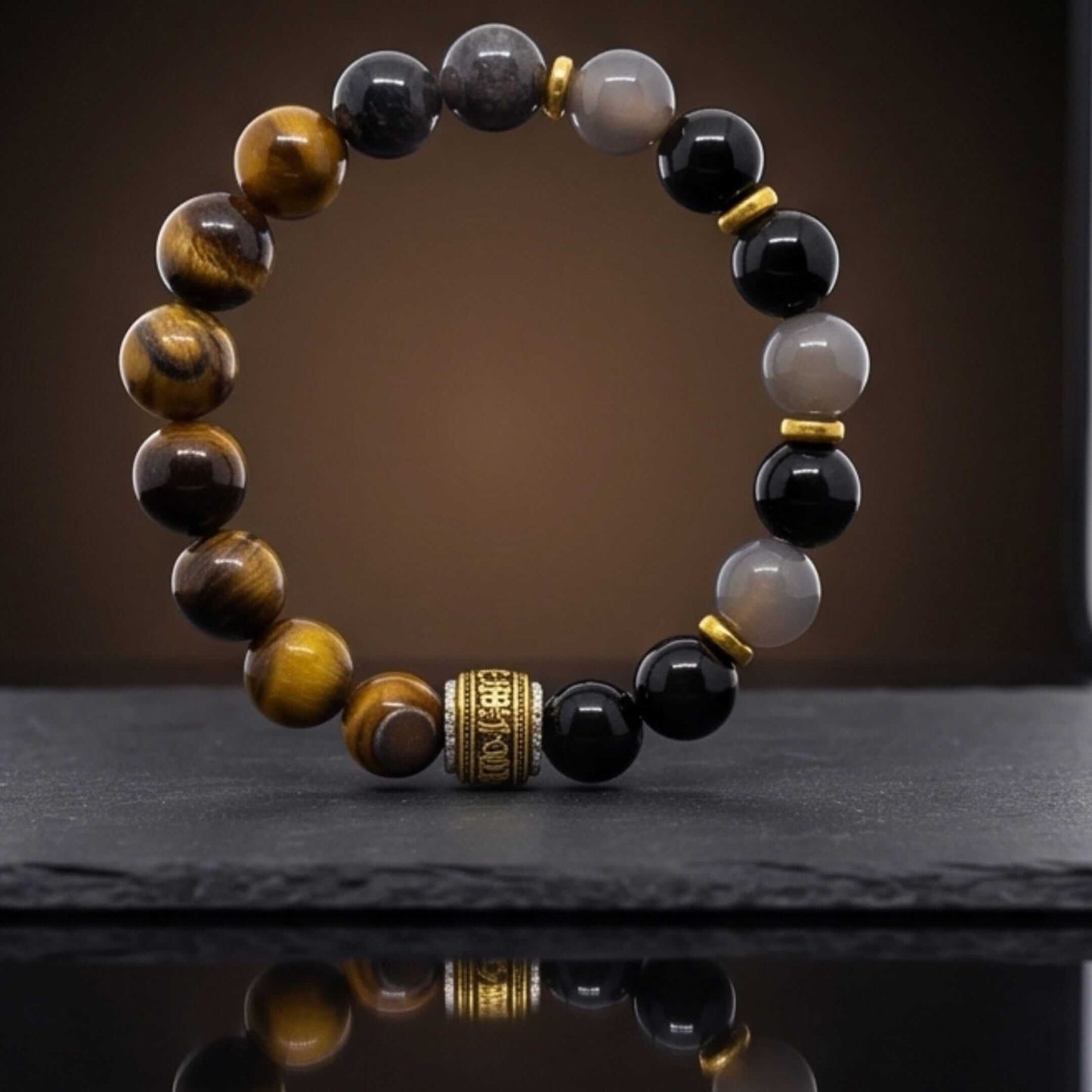 TIGER ROYAL - 12mm Beads Bracelet with Natural Stone Adjustable Bracelet for Men & Boys — Bead Bracelet for Men | THE MEN THING