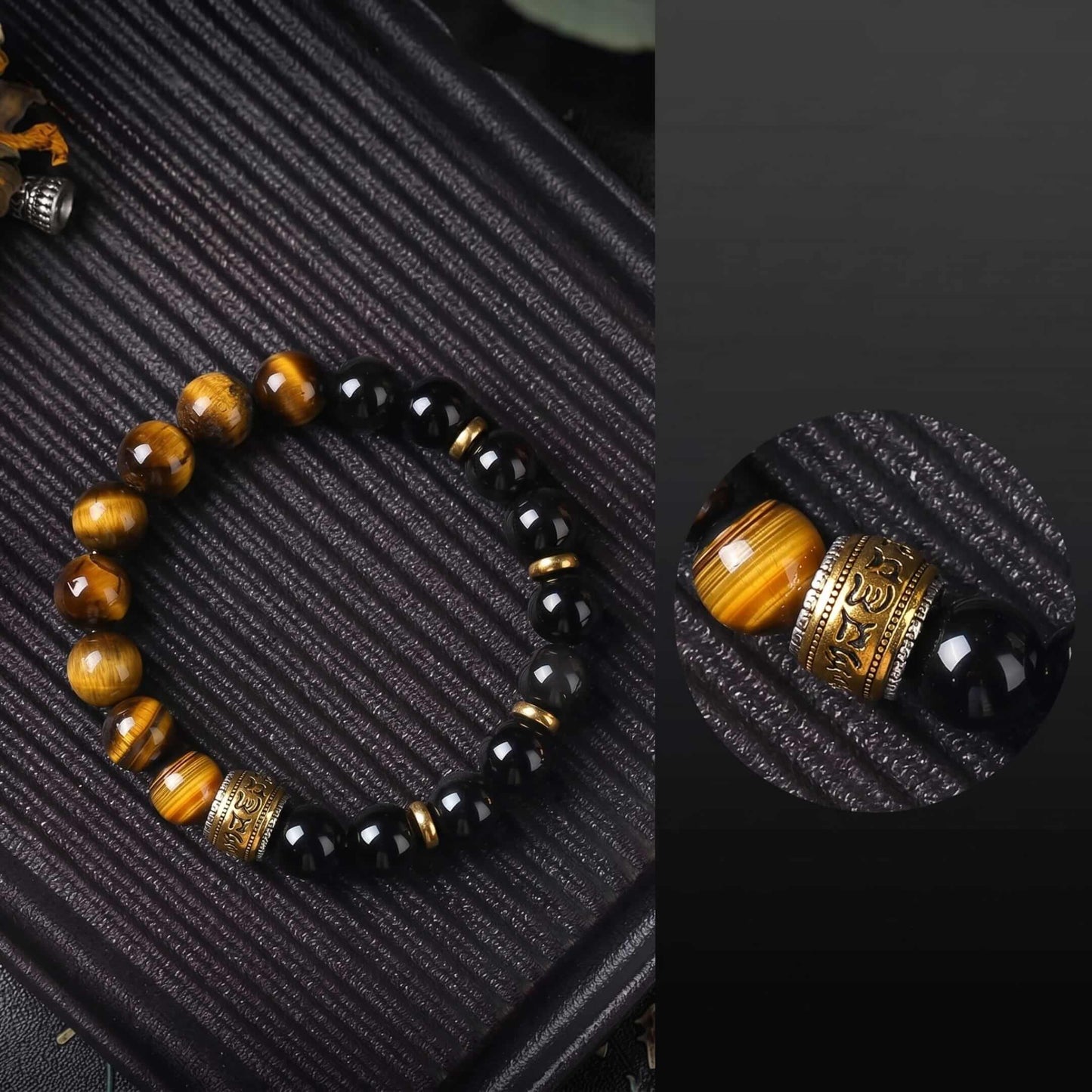 TIGER ROYAL - 12mm Beads Bracelet with Natural Stone Adjustable Bracelet for Men & Boys — Bead Bracelet for Men | THE MEN THING