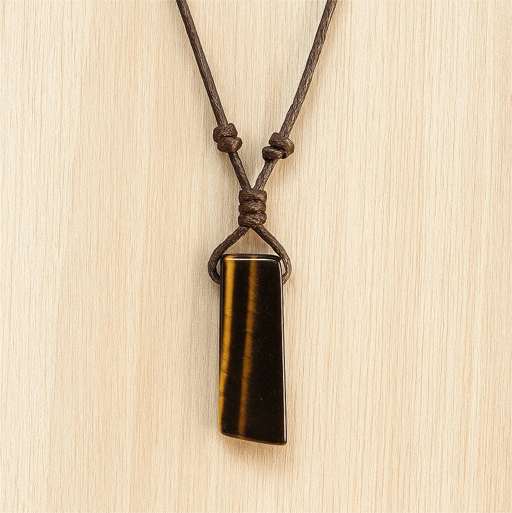 TIGERS EYE - Natural Crystal Unshaped Pendant with Adjustable Rope Chain for Men and Boys - THE MEN THING