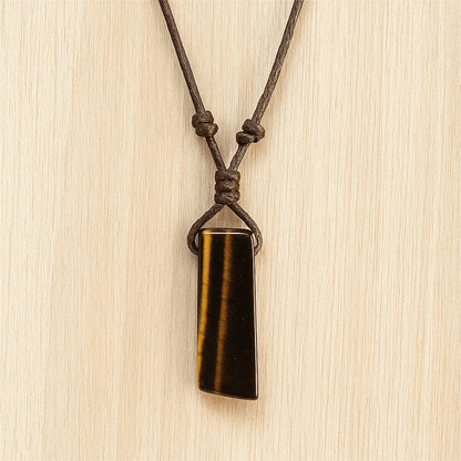 TIGERS EYE - Natural Crystal Unshaped Pendant with Adjustable Rope Chain for Men and Boys - THE MEN THING