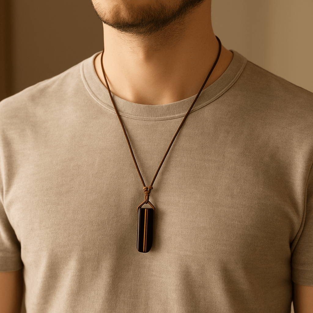 TIGERS EYE - Natural Crystal Unshaped Pendant with Adjustable Rope Chain for Men and Boys - THE MEN THING