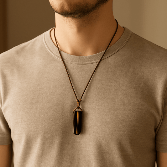 TIGERS EYE - Natural Crystal Unshaped Pendant with Adjustable Rope Chain for Men and Boys - THE MEN THING