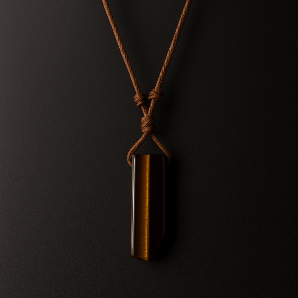 TIGERS EYE - Natural Crystal Unshaped Pendant with Adjustable Rope Chain for Men and Boys - THE MEN THING