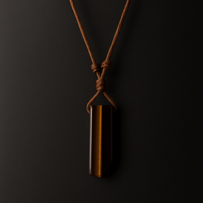 TIGERS EYE - Natural Crystal Unshaped Pendant with Adjustable Rope Chain for Men and Boys - THE MEN THING
