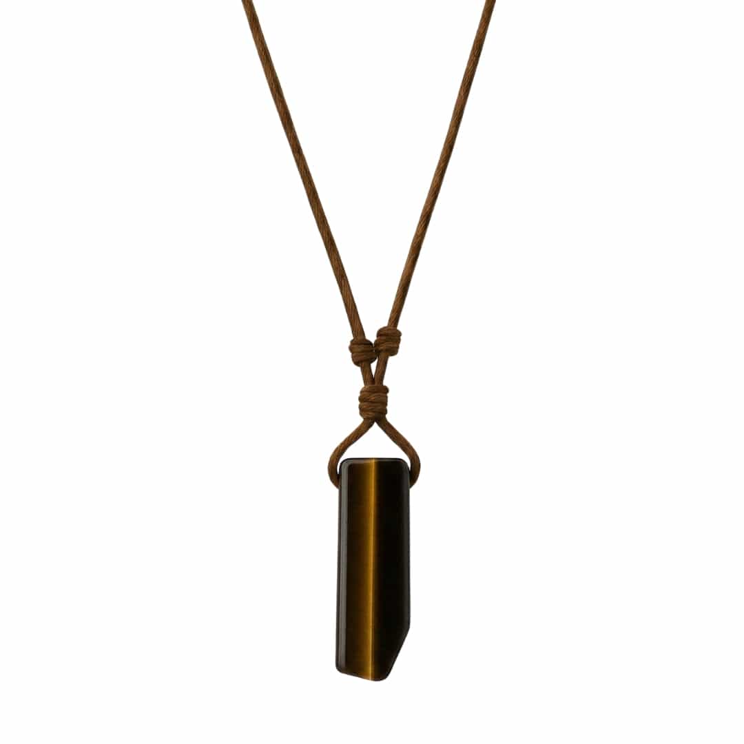 TIGERS EYE - Natural Crystal Unshaped Pendant with Adjustable Rope Chain for Men and Boys - THE MEN THING