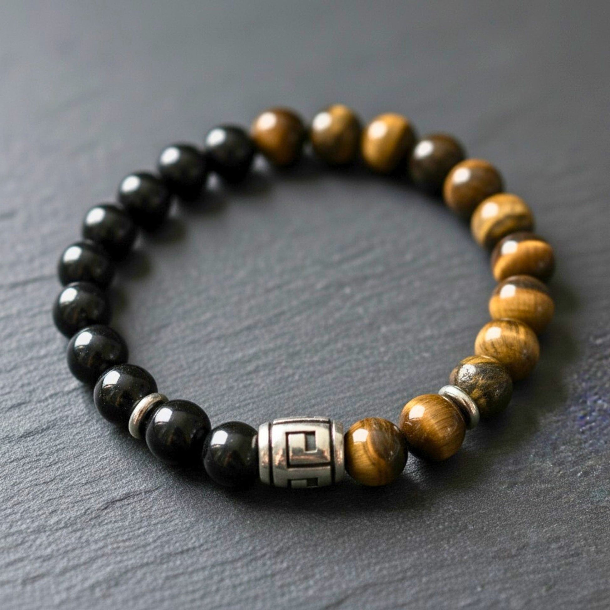 TIGRANE - 12mm Beads Bracelet with Natural Stone - Adjustable Bracelet - THE MEN THING