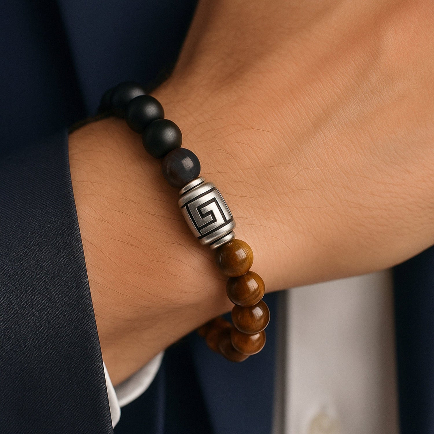 TIGRANE - 12mm Beads Bracelet with Natural Stone - Adjustable Bracelet — Bead Bracelet for Men | THE MEN THING