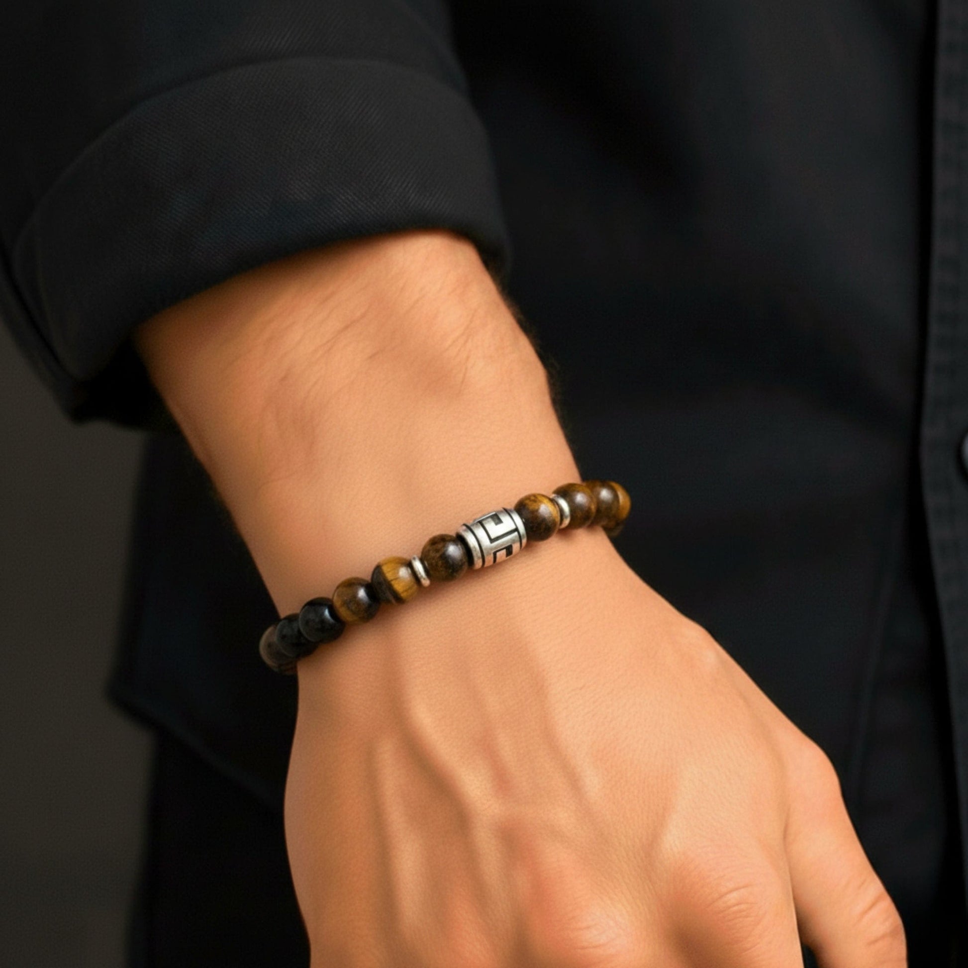 TIGRANE - 12mm Beads Bracelet with Natural Stone - Adjustable Bracelet - THE MEN THING