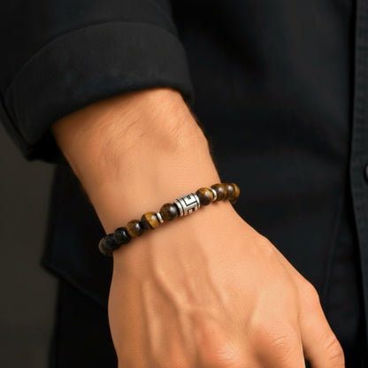 TIGRANE - 12mm Beads Bracelet with Natural Stone - Adjustable Bracelet - THE MEN THING