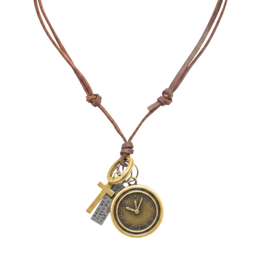 TIMELOCK – 1.2-Inch Pure Stainless Steel Pendant with Adjustable Brown Leather Rope for Men & Boys - THE MEN THING