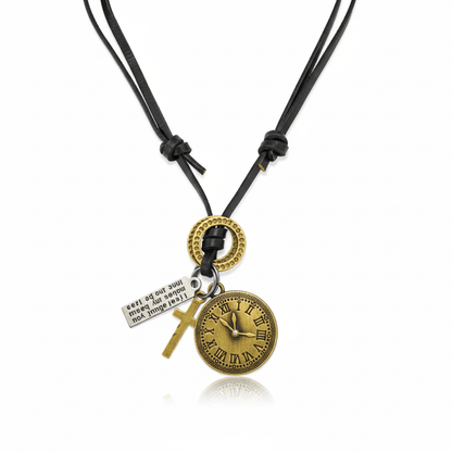 TIMELOCK – 1.2-Inch Pure Stainless Steel Pendant with Adjustable Dark Brown Leather Rope for Men & Boys - THE MEN THING