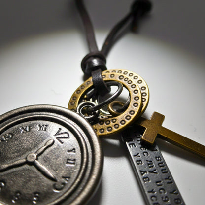 TIMELOCK FAITH – 1.2-Inch Pure Stainless Steel Pendant with Adjustable Leather Rope for Men & Boys - THE MEN THING