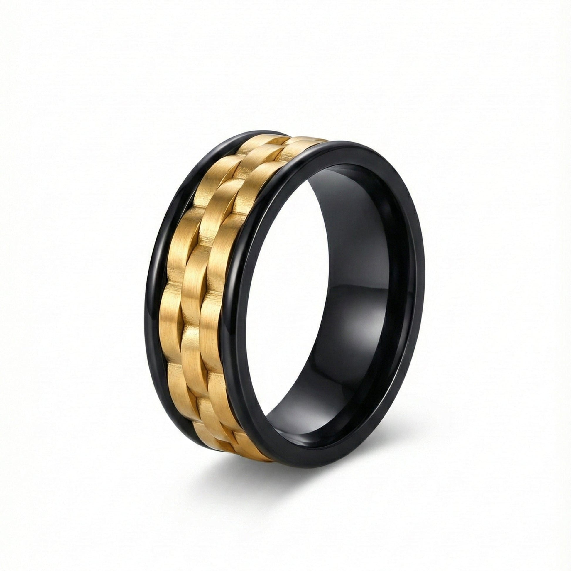 TITAN GRID GOLD  - Pure Stainless Steel Men’s Black-Gold Plated Ring (Size : 17-22-27) - THE MEN THING