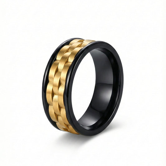 TITAN GRID GOLD  - Pure Stainless Steel Men’s Black-Gold Plated Ring (Size : 17-22-27) - THE MEN THING