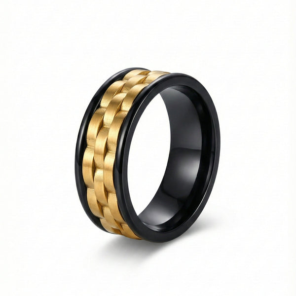 TITAN GRID GOLD  - Pure Stainless Steel Men’s Black-Gold Plated Ring (Size : 17-22-27)