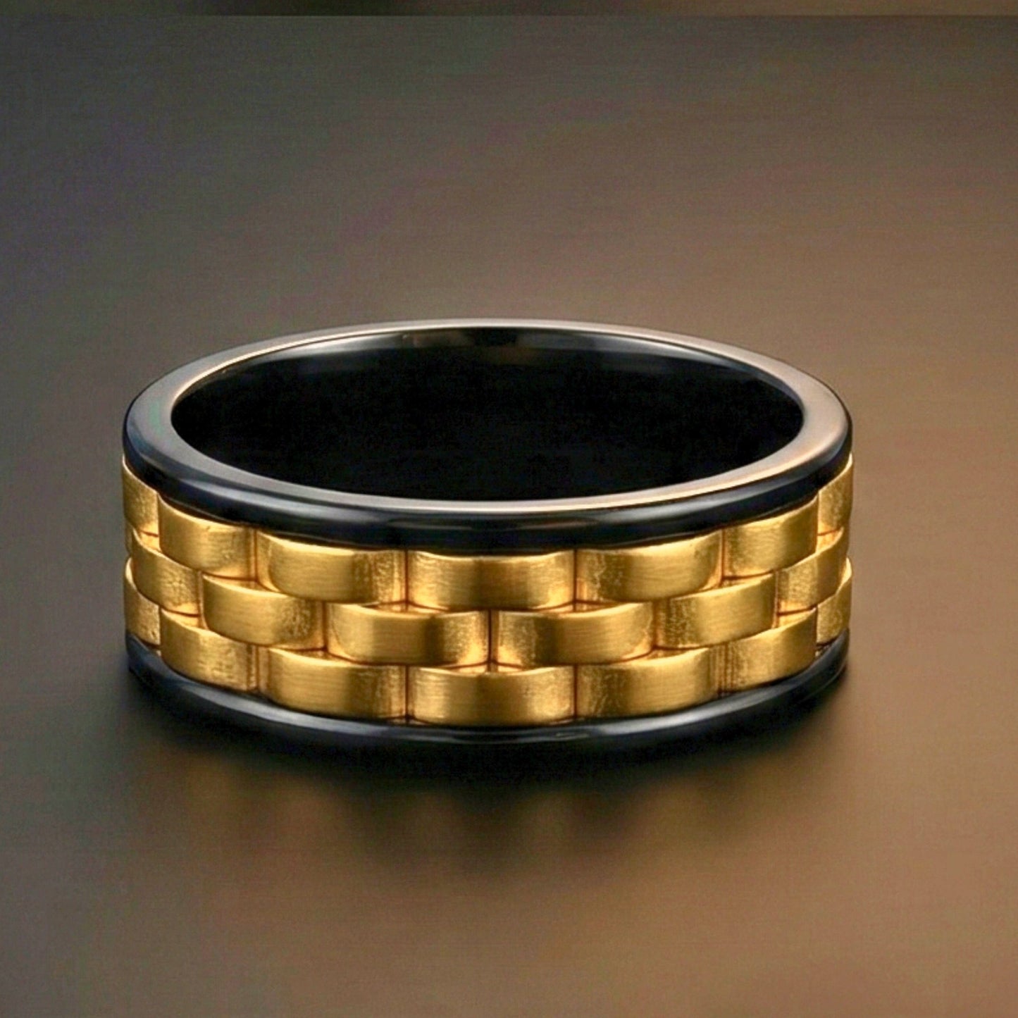 TITAN GRID GOLD  - Pure Stainless Steel Men’s Black-Gold Plated Ring (Size : 17-22-27) - THE MEN THING