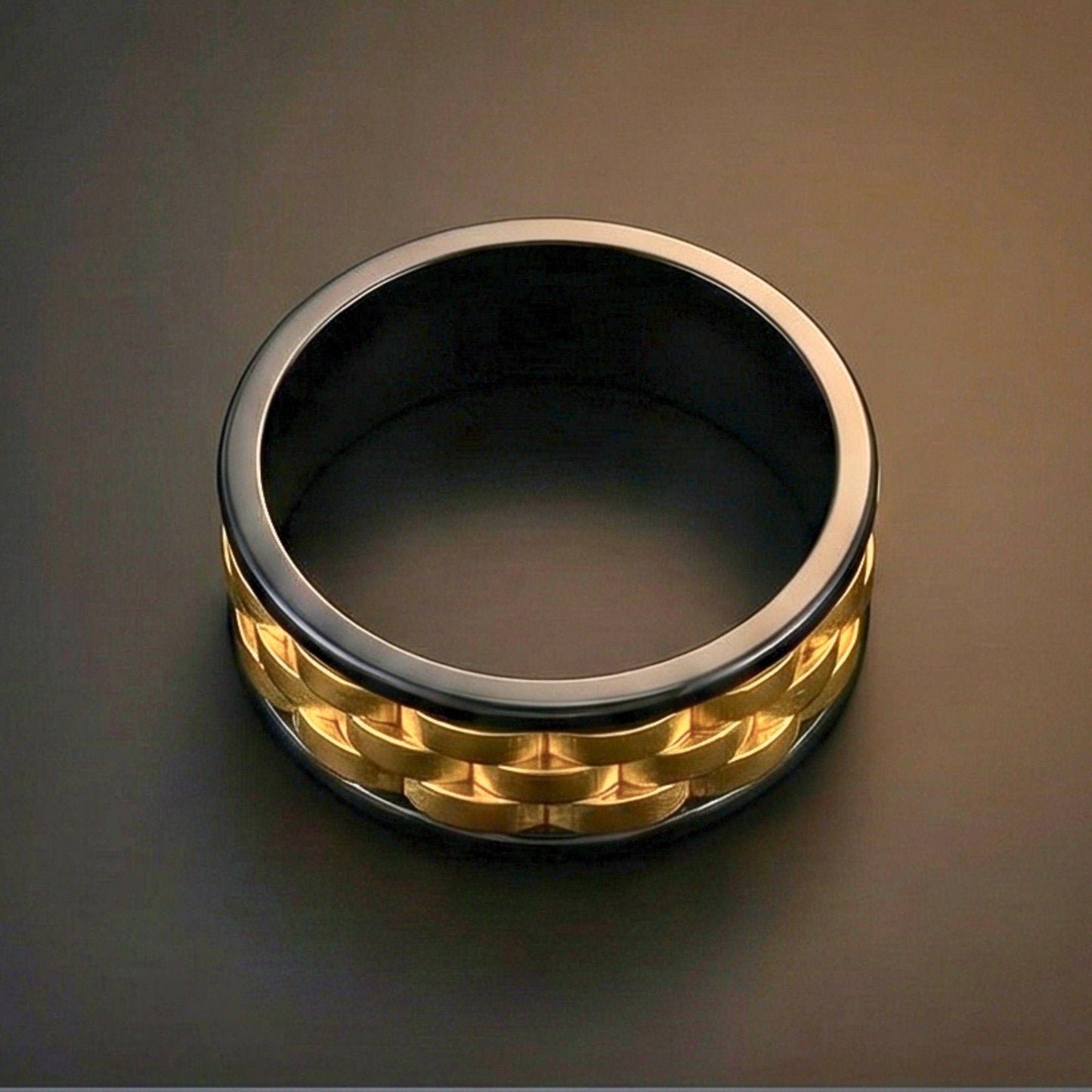TITAN GRID GOLD  - Pure Stainless Steel Men’s Black-Gold Plated Ring (Size : 17-22-27) - THE MEN THING