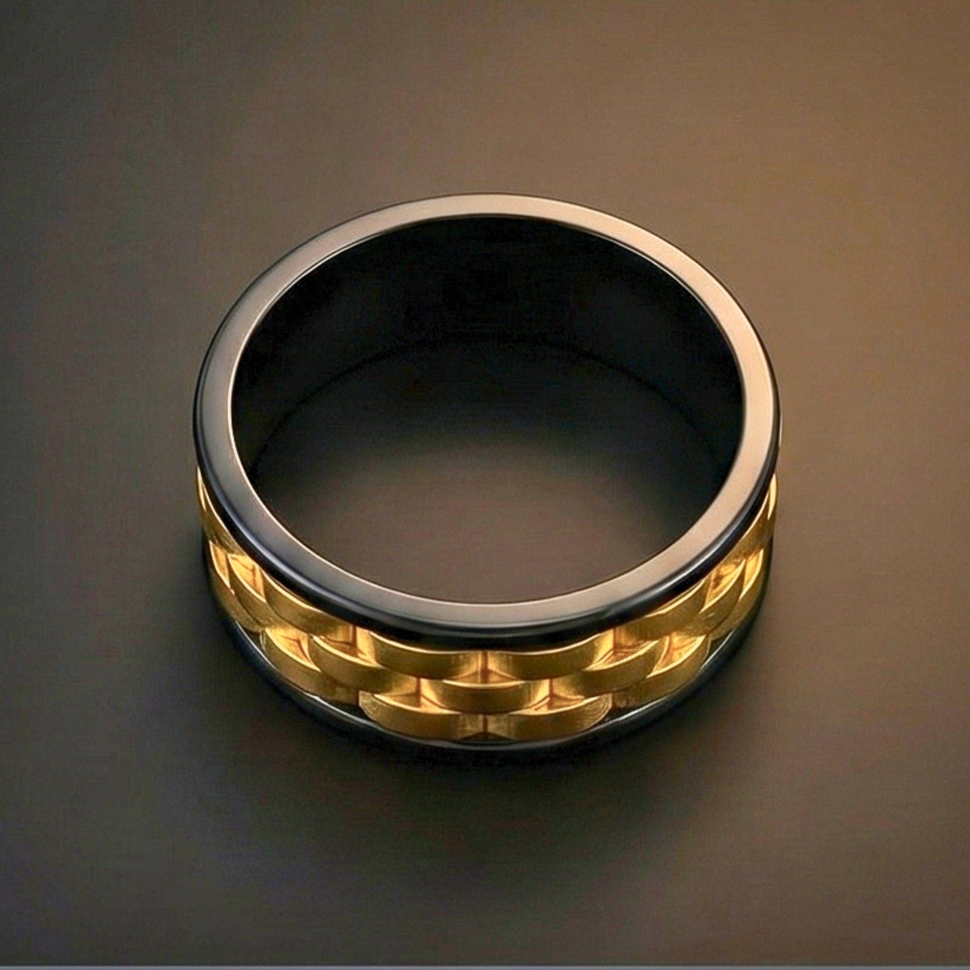 TITAN GRID GOLD  - Pure Stainless Steel Men’s Black-Gold Plated Ring (Size : 17-22-27) - THE MEN THING