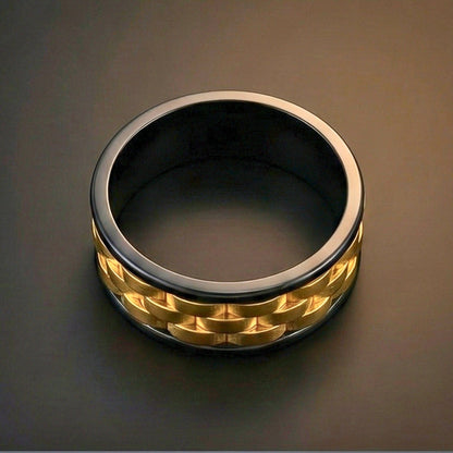 TITAN GRID GOLD  - Pure Stainless Steel Men’s Black-Gold Plated Ring (Size : 17-22-27) - THE MEN THING