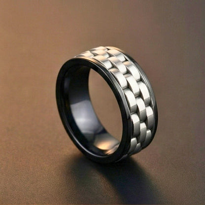 TITAN GRID RING - Pure Stainless Steel Men’s Steel-Black-Plated Ring (Size : 17-22-27) - THE MEN THING