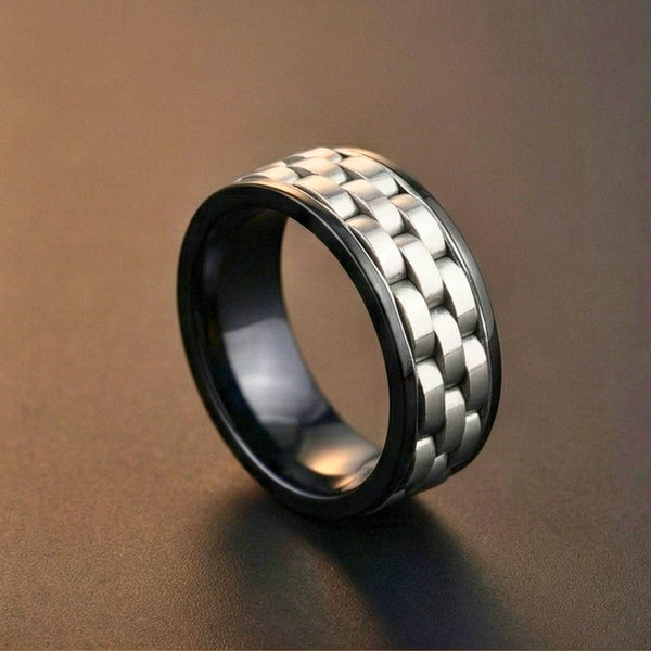 TITAN GRID RING - Pure Stainless Steel Men’s Steel-Black-Plated Ring (Size : 17-22-27)