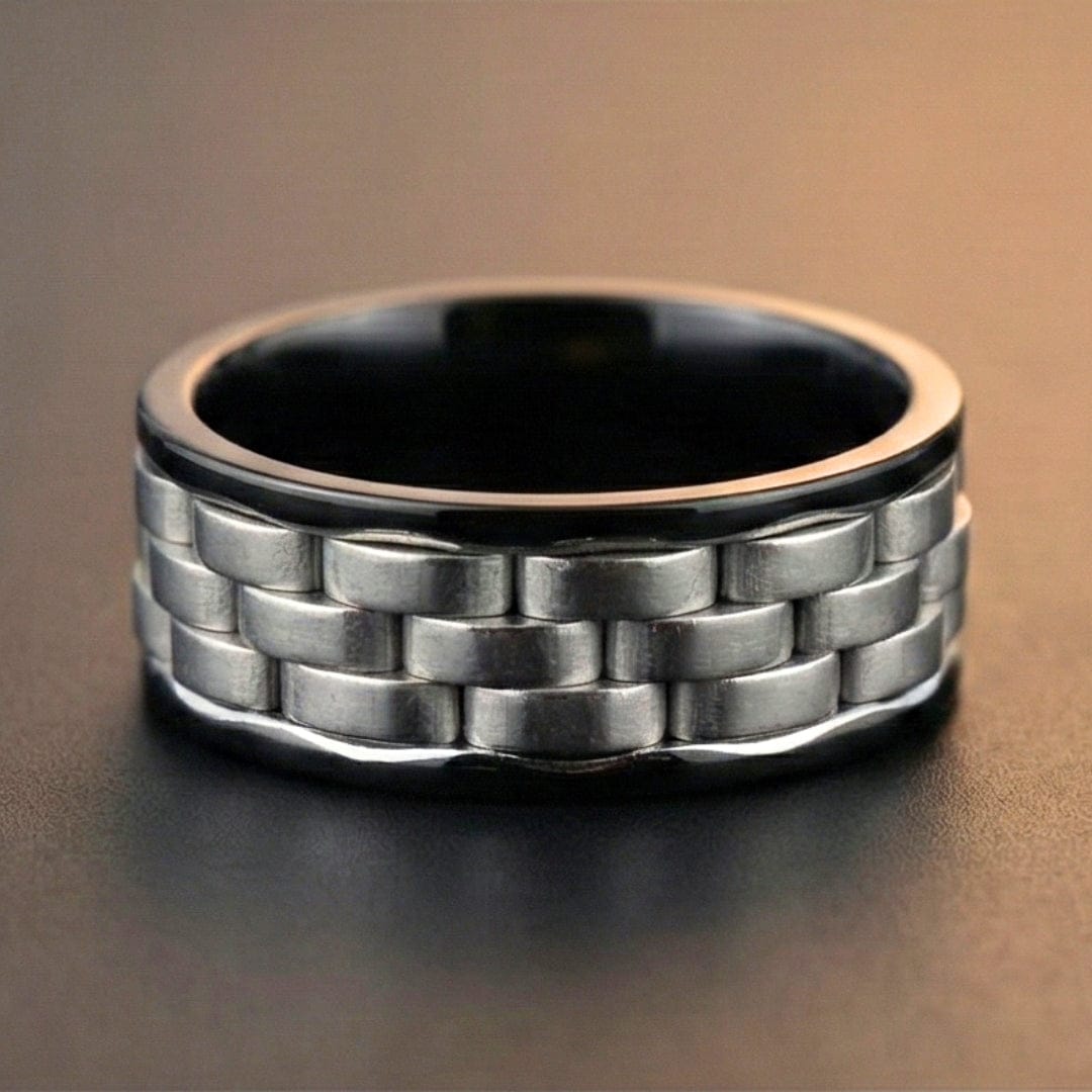 TITAN GRID RING - Pure Stainless Steel Men’s Steel-Black-Plated Ring (Size : 17-22-27) - THE MEN THING