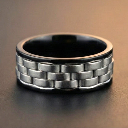 TITAN GRID RING - Pure Stainless Steel Men’s Steel-Black-Plated Ring (Size : 17-22-27) - THE MEN THING