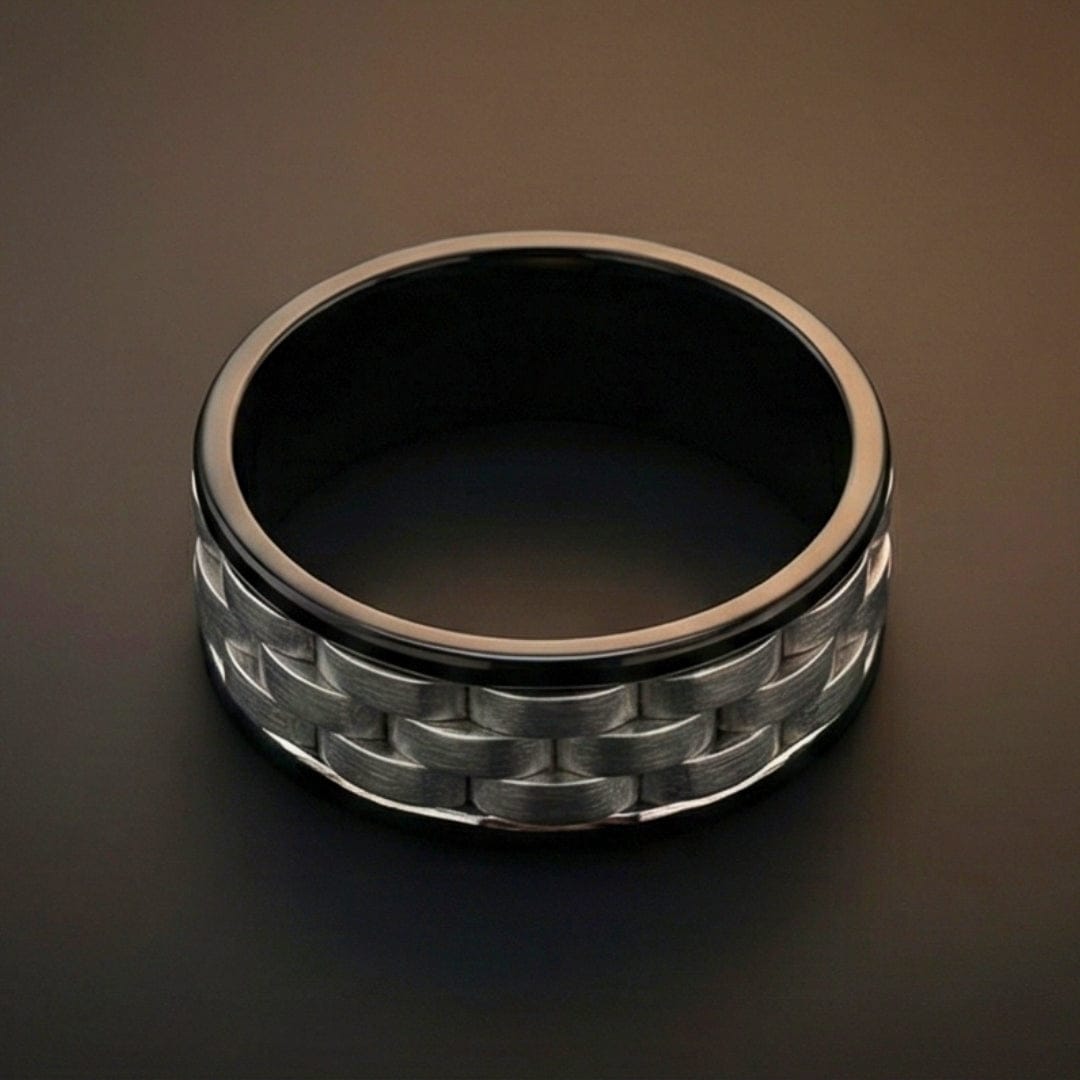 TITAN GRID RING - Pure Stainless Steel Men’s Steel-Black-Plated Ring (Size : 17-22-27) - THE MEN THING