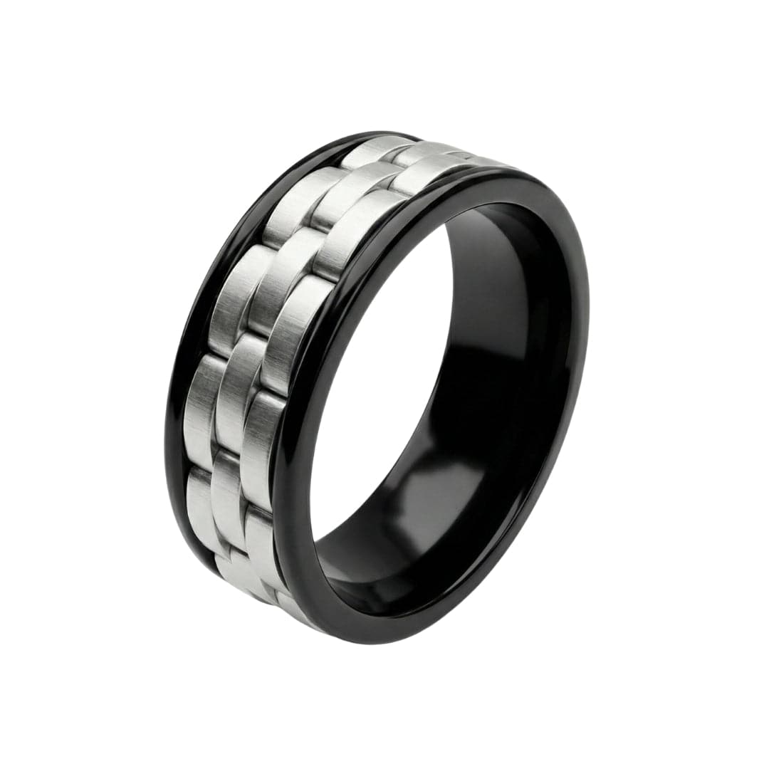 TITAN GRID RING - Pure Stainless Steel Men’s Steel-Black-Plated Ring (Size : 17-22-27) - THE MEN THING